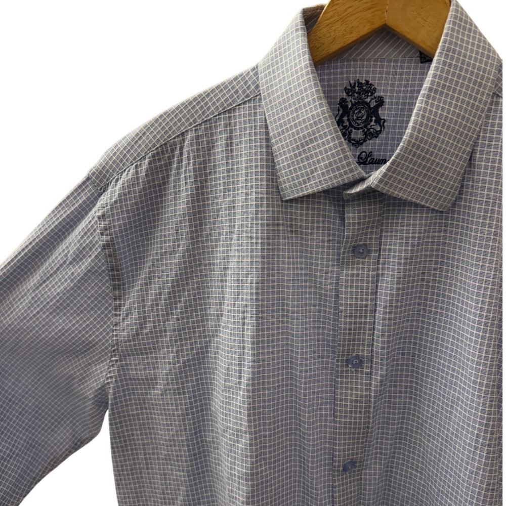 English Laundry Button Down Mens 17.5 34/35 Blue Plaid  Long Sleeve Shirt